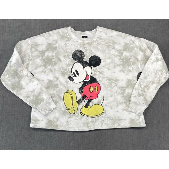 Disney Mickey Mouse Sweatshirt Women XS Tie Dye Gray Graphic Cozy Cute Casual‎ - Picture 1 of 7